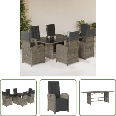 Produktbild von The Living Store 7-tlg. Garten-Essgruppe mit Kissen Grau Poly Rattan