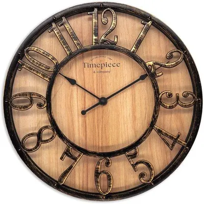 Image de Horloge murale de style fermier industriel en bois et métal, sans tic-tac (marron fermier, Ø 30 cm)