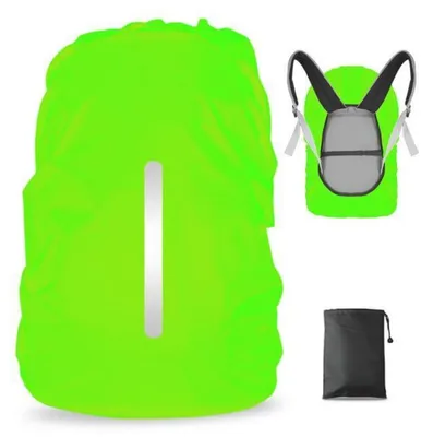 Produktbild von Regenhülle für Rucksack Schulranzen 30-40L Neongrün mit Reflexstreifen