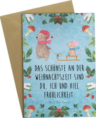 Produktbild von Mr. & Mrs. Panda babykarte Bär und Maus Schlitten - Eisblau - Geschenk, Weihnachten, osterkarten, Grußkarten, weihnachtskarten, hochzeitskarten, glückwunschkarten