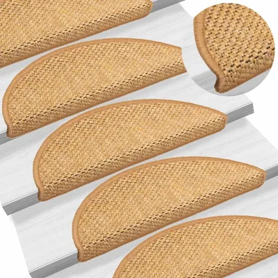 Image de The Living Store Tapis d'escalier Autoadhésif aspect sisal 15pcs. 56x17x3cm Orange