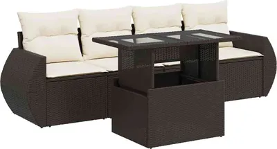 Produktbild von vidaXL 5-tlg. Garten-Sofagarnitur mit Kissen Braun Poly Rattan