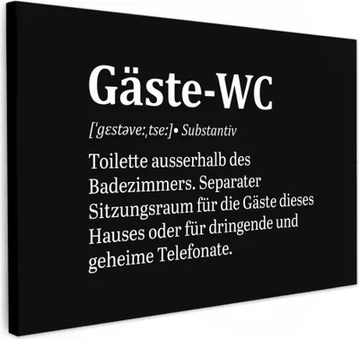 Produktbild von MuchoWow® - Leinwandbilder - Zitate - Gästetoilette - Definition - Schwarz - Sprichwort, Wandbild, Wanddeko Bilder Wohnzimmer, 30x20 cm