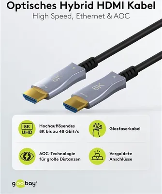 Produktbild von Goobay 49884 Optický hybridní vysokorychlostní kabel HDMI™ s Ethernetem (AOC) Vysokorychlostní kabel pro 8K @ 60 Hz/ 4K @ 120 Hz pro dlouhé přenosové vzdálenosti