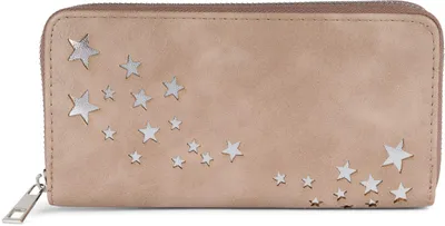 Produktbild von styleBREAKER Damen Portemonnaie mit Metallic Sternen | große Geldbörse mit Reißverschluss, Kartenfächern & Handyfach, Kunstleder 19 x 10 cm