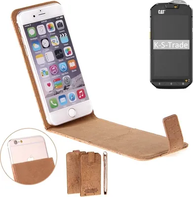 Produktbild von K-S-Trade Handy Hülle kompatibel mit Cat S60 Kork-Hülle Flipstyle Case Schutz Hülle Kork Case Hülle Flip cover Klapphülle Tasche, braun 1x
