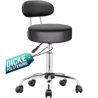 Obrázok produktu pre CASARIA® Stolička na kolieskach s operadlom Výškovo nastaviteľná 10 cm Čalúnenie 360 °C Otočná 46-60 cm Výška sedadla Kuchyňa Kancelárska stolička Otočná stolička Pracovná stolička Stolička, farba:čierna