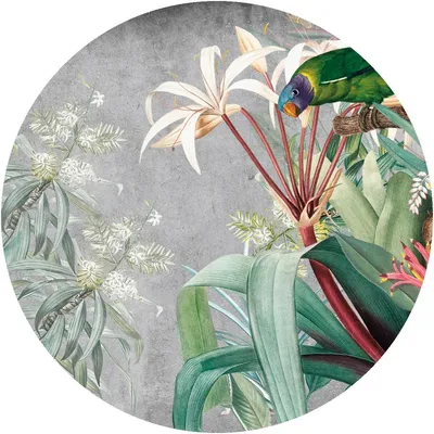 Immagine prodotto di Carta da parati in tessuto non tessuto preincollata con murales di grandi dimensioni – motivo floreale vintage e pappagallo – 90 x 90 cm