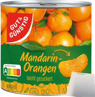 Produktbild von Gut & Günstig Mandarin-Orangen Mandarinen in der Dose leicht gezuckert kernlos (312g Dose) + usy Block