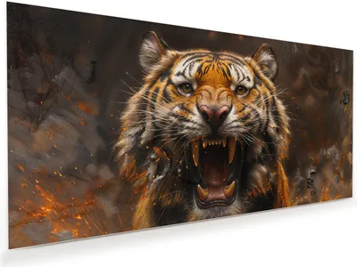 Produktbild von Glasbild 110x55cm in XXL für Wohnzimmer, Schlafzimmer Motiv Tiger im Feuer