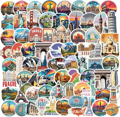 Produktbild von Reise Aufkleber 200 Stücke, Länder und Städte Symbole, Vinyl, für Koffer