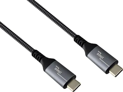 Produktbild von DINIC USB-C 4.0 Daten u. Ladekabel, 1m, Typ C auf C, PD 240W, 40Gbps, Alu Stecker, Nylon Kabel, Schwarz