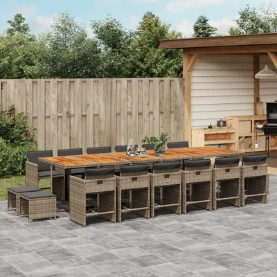 Produktbild von Design 17-tlg. Garten-Essgruppe mit Kissen Grau Poly Rattan, Gartenmöbel-Sets 2024 Neu