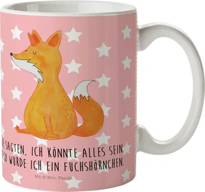 Produktbild von Mr. & Mrs. Panda Plastikbecher Einhorn Fuchs - Rot Pastell - Geschenk, Mehrwegbecher, Pott, Fuchshörnchen, Kinderbecher, Unicorn, Henkelbecher, Outdoor Becher, Einhörner