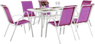 Image de Table et chaises de jardin en textilène "Cordoba" - Phoenix - 6 places - Fuschia