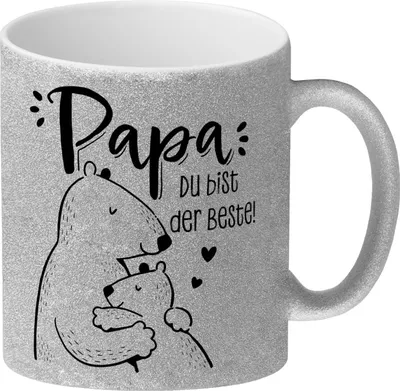 Produktbild von Papa Bär Geschenk Geburtstag Glitzer-Kaffeebecher mit Spruch Papa du bist der
