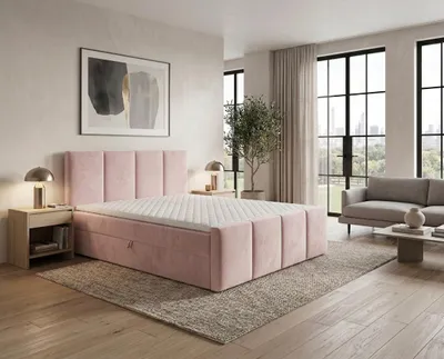 Produktbild von Boxspringbett OSLO II 180 x 200 cm Hellrosa Amor Velvet 08  Bett mit zwei Bettkästen und H3 Matratze,Komplett-Set mit Matratze und Topper
