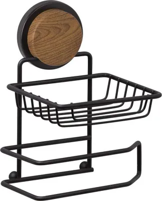 Obrázek produktu pro Držák toaletního papíru se dvěma přihrádkami Metalife MGS-714W, 28x8x14 cm, černý/dřevěný