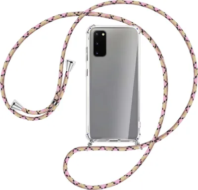 Produktbild von Handykette Backcover-Schutzhülle mit Band (Metall silberfarben) für Samsung Galaxy S20 (G980) - rosa Karo