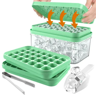 Image de Récipients à glaçons avec couvercle et pelle, capacité de 56 glaçons, empilables, adaptés au contact alimentaire, couleur verte