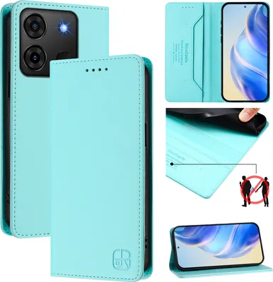 Immagine prodotto di Custodia in pelle per Infinix Smart 7 Plus/Smart 7 HD, flip case con slot per carte, portafoglio e supporto Turchese