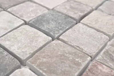Produktbild von Handmuster Mosaik Fliese Quarzit Naturstein Quarzit beige Küchenrückwand Spritzschutz grau MOS36-0204_m