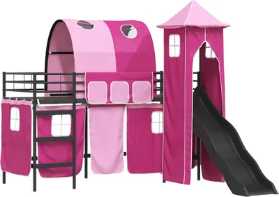 Produktbild von Kinderloftbett Schwarz und Pink 100 x 190 cm Metall