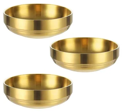 Productafbeelding van 3-delige Stalen Saus Schalen - Dubbel Laags Ontwerp - Goud