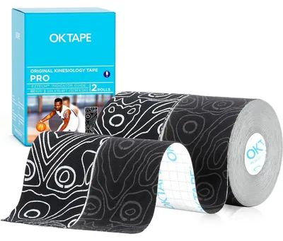 Produktbild von Kinesiologie Tape 5cm x 5m Wasserfest Hautfreundlich 2 Rollen Schwarz+Schwarz Weiß