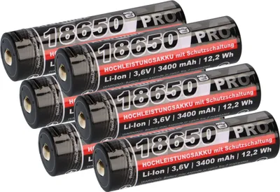 Produktbild von 6x Kraftmax 18650 Pro Hochleistungsakku Li-Ion 3,6V 3400mAh inkl. Micro-USB Ladebuchse