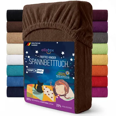 Produktbild von EllaTex Frottee Spannbettlaken 70x140 Baumwolle – weich, warm & saugstark, Spannbetttuch für Kinderbett, in Farbe: Schokobraun