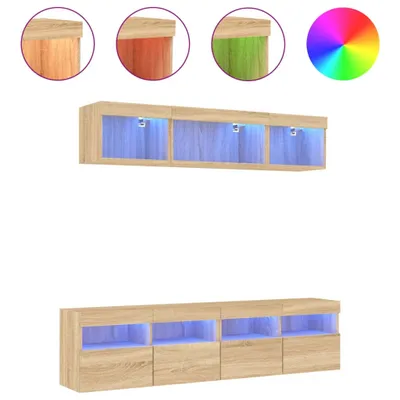 Produktbild von 5-tlg. Wohnwand mit LED-Beleuchtung Sonoma-Eiche Holzwerkstoff