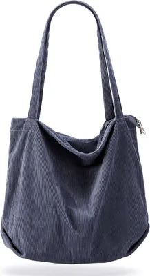 Produktbild von Damen Cord-Einkaufstasche mit Reißverschluss, lässige Tragetasche, große Kapazität, Umhängetasche mit Taschen