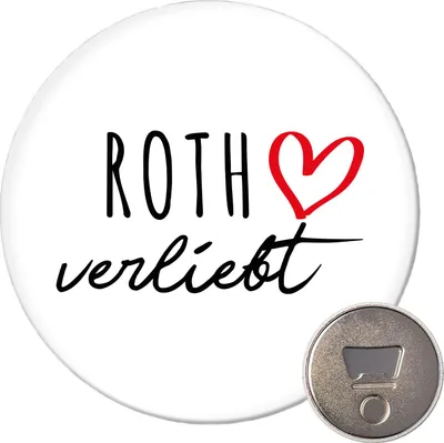 Produktbild von Huuraa Magnet Roth verliebt 59mm Kühlschrankmagnet rund Flaschenöffner Geschenkidee