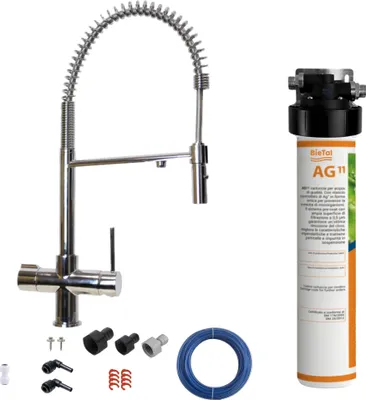 Produktbild von BieTal® Untertisch Wasserfilter Aktivkohle Set 3-Wege Wasserhahn Chrom & Brause