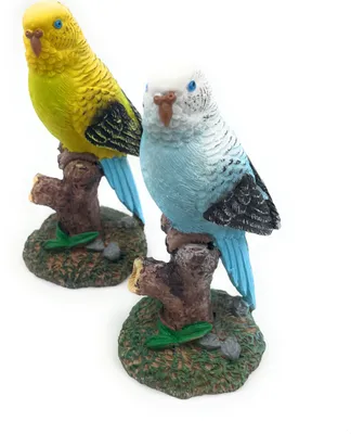 Produktbild von Onwomania Polyresin Figur Wellensittich zweifach Strandvogel Vogel Tier Dekofigur aus Polyresin Gelb 9,5 cm