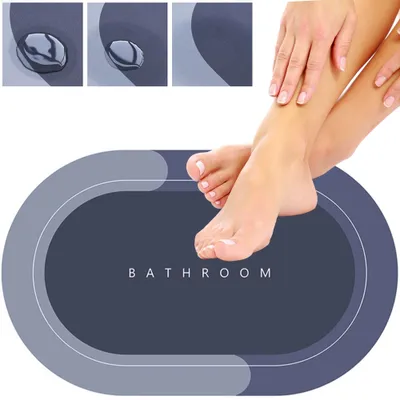 Produktbild von Schnell Trocknende Badematte Rutschfest Grau Saugfähig Teppich 60 Cm