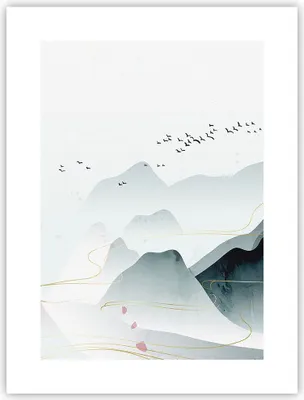 Produktbild von Poster - Poster ohne Rahmen - Berge Vögel Modern - 30x40 cm - Wand Bild - Wanddeko - Wandbilder - Kunstposter - Wandposter - Bilder - Kunstdruck - Wanddekoration - Wandbild - P2XPA30x40-4822