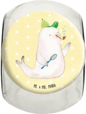 Produktbild von Mr. & Mrs. Panda gewürzglas Robbe Sherlock L 870ml - Gelb Pastell - Geschenk, Aufbewahrungsdose, Lebensmittelbehälter, Kaffeedose, Lustige Sprüche, glasbehälter, Glasdose