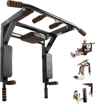 Productafbeelding van Optrekstang Wandmontage - Krachtstation - Bovenlichaam Trainen - 200 kg Draagkracht - 95 x 73 x 47 cm - Zwart