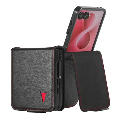 Produktbild von TORRO Galaxy Z Flip8 Lederhülle - Schwarz mit Rotem Detail