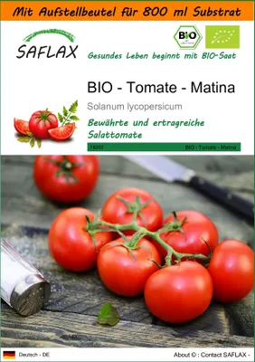 Produktbild von SAFLAX - Garden in the Bag - BIO - Tomate - Matina - 10 Samen - Mit Anzuchtsubstrat im praktischen, selbst aufstellenden Beutel - Solanum lycopersicum