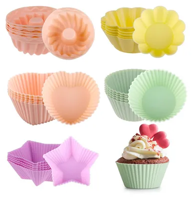 Produktbild von 50 Stück Silikon Muffinförmchen Mini Gugelhupfform Wiederverwendbare Muffin Silikonform Cupcake Förmchen BPA-frei Muffinform für Kuchen Dessert Pudding Schokolade