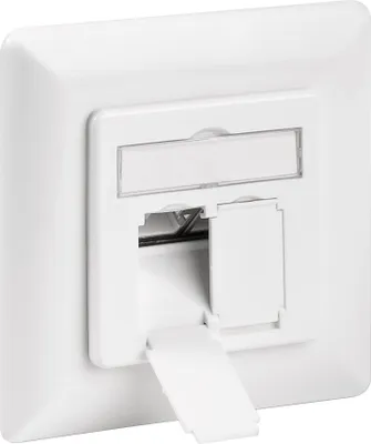 Produktbild von CAT-6A-Unterputzdose (UP), Signalweiß RAL 9003 2x RJ45-Anschlüsse, geschirmt, Klemmleiste für werkzeugfreie LSA-Montage