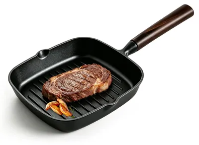 Gusseisen-Grillpfanne 22x22 cm, Antihaft, Induktion, Holzgriff