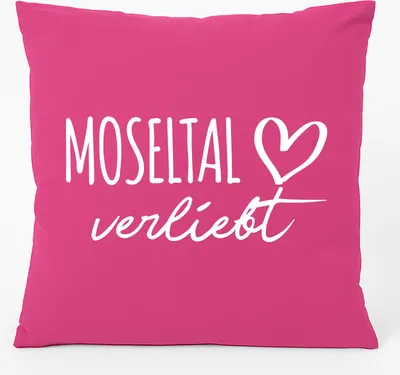 Produktbild von Huuraa Kissen Moseltal verliebt 40x40cm mit Füllung Fuchsia Baumwolle Dekokissen Geschenkidee