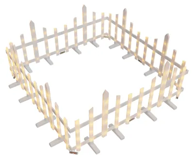 Imagen del producto de LILIIN: Valla decorativa iluminada, con diseño ondulado, fabricada en plástico con bordes decorativos, color blanco, con luces LED. Ideal para decoración navideña, valla para árbol de Navidad, valla decorativa para jardín y exteriores. Medidas: 2,8 metros, 160 LEDs