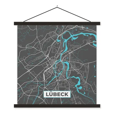 Produktbild von MuchoWow® Textilposter Lübeck - Stadtplan - Blau - Karte - Deutschland 40x40 cm mit schwarzem Rahmen - Fotos