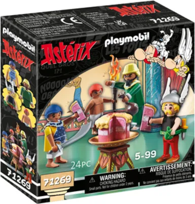 A Playmobil Asterix toy set packaging, showing the figures and accessories included.