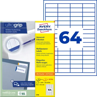 Image de AVERY Zweckform 4785 Étiquettes universelles AVERY Zweckform, 48,5 x 16,9 mm, blanc